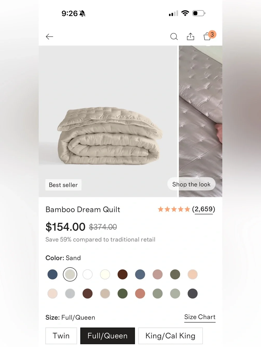 Luxury Full/Queen Sand Bamboo Dream Quilt - Retail $154